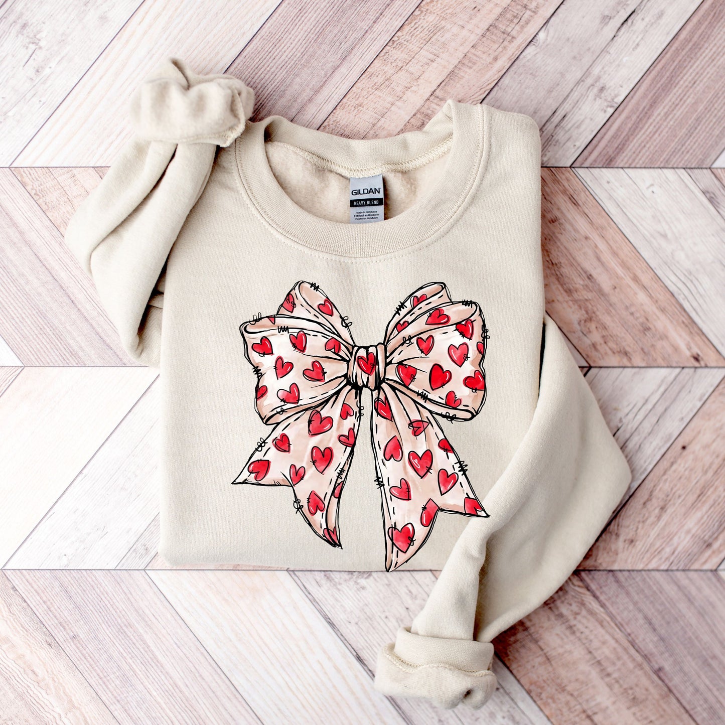 Valentine Bow Sweatshirt – Cute Heart Ribbon Graphic Pullover, Cozy Valentine’s Day Gift for Her