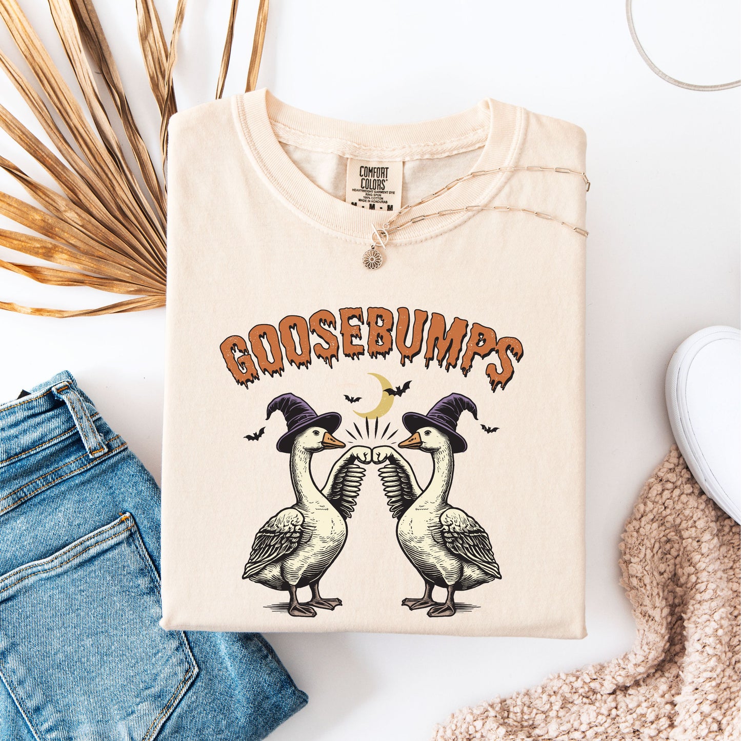 Comfort Colors® Funny Goosebumps Halloween Shirt, Spooky Goose Fist Bump Tee, Witch Hat Goose T-Shirt, Cute Halloween Tee, Goose Lover Gift