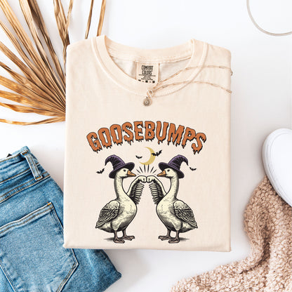 Comfort Colors® Funny Goosebumps Halloween Shirt, Spooky Goose Fist Bump Tee, Witch Hat Goose T-Shirt, Cute Halloween Tee, Goose Lover Gift