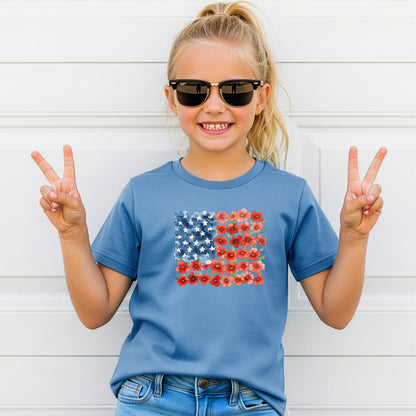 Patriotic Floral Shirt,  USA 250th Anniversary Tee, Floral American Flag Shirt, Watercolor Poppy 4th of July Shirt