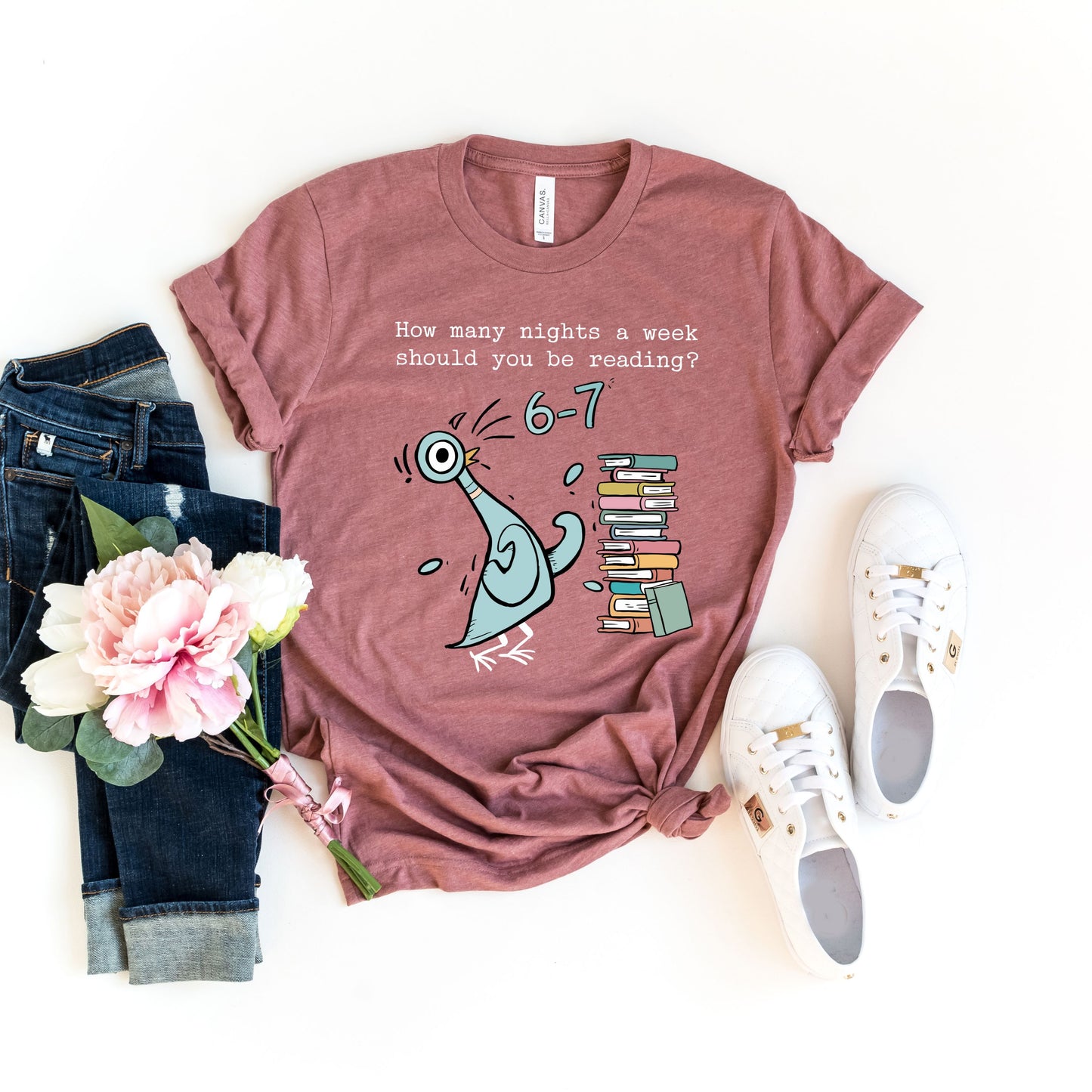 Pigeon 6-7 Reading Shirt, Book Lover Librarian Tee