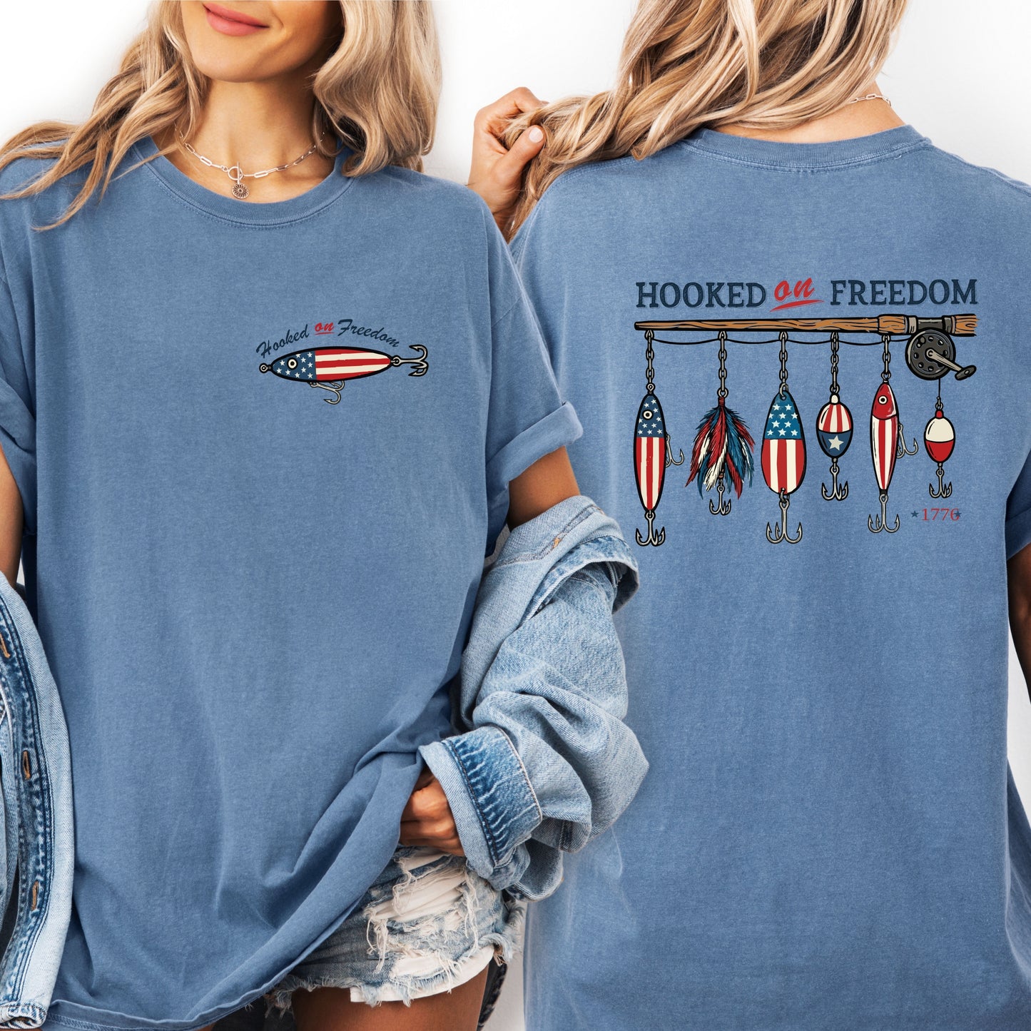 Hooked On Freedom Patriotic Fishing Shirt, Vintage USA Bass Tackle Tee