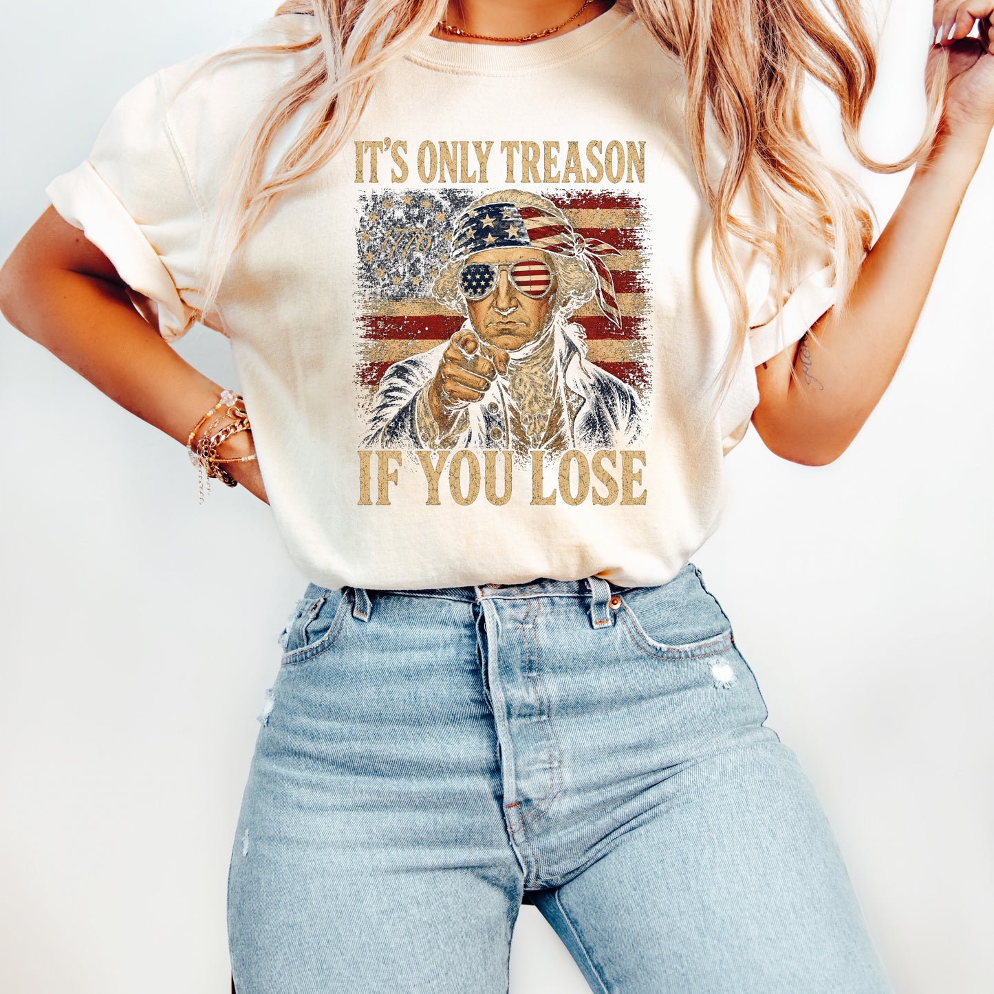 It’s Only Treason If You Lose Shirt, Funny George Washington Patriotic Tee, 1776 America Graphic Shirt, Vintage 4th of July