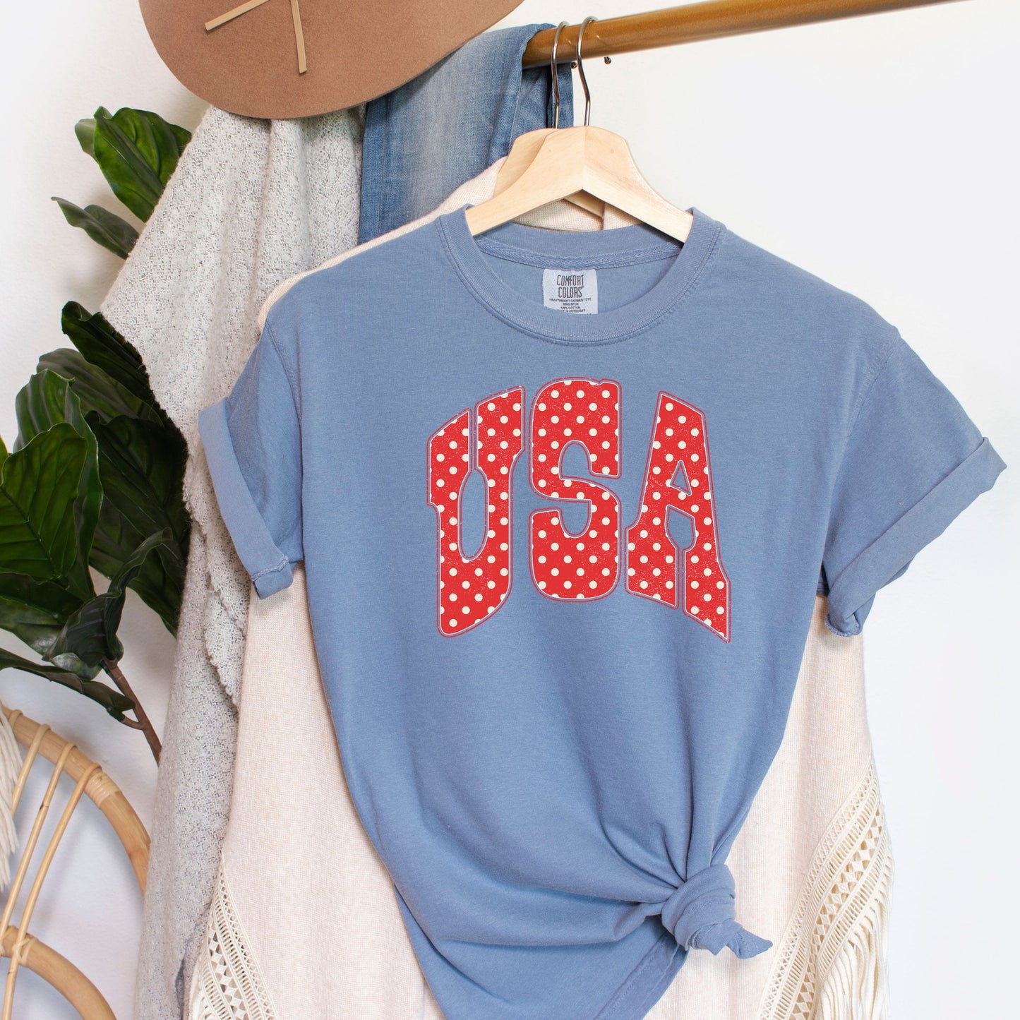 USA Polka Dot Shirt, Patriotic Fourth of July Tee, Vintage USA Graphic T-Shirt, 250th Years of Freedom Shirt, USA Gingham Tee