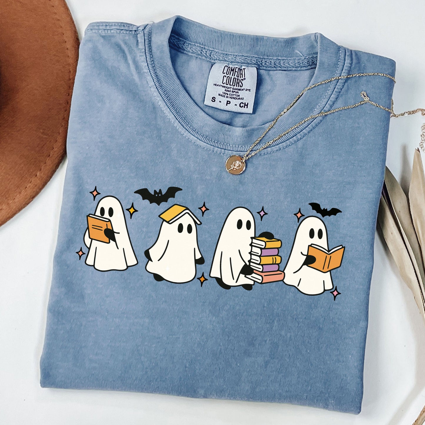 Comfort Colors® Ghost Reading Books Shirt, Bookish Halloween Shirt, Teacher Librarian Halloween Gift, Halloween Book Lover, Halloween School