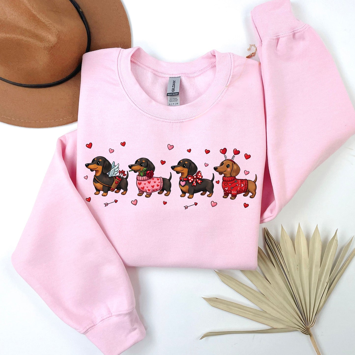 Valentine Dachshund Sweatshirt, Wiener Dog Heart Design, Sausage Dog Valentine Gift for Dog Lovers