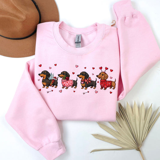 Valentine Dachshund Sweatshirt, Wiener Dog Heart Design, Sausage Dog Valentine Gift for Dog Lovers