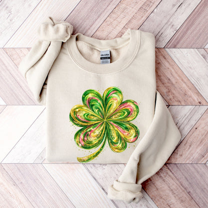 Retro Shamrock Sweatshirt, Womens Lucky Clover Crewneck, St Patrick’s Day Irish Sweatshirt, Four Leaf Clover Pullover, Irish Lucky Hoodie