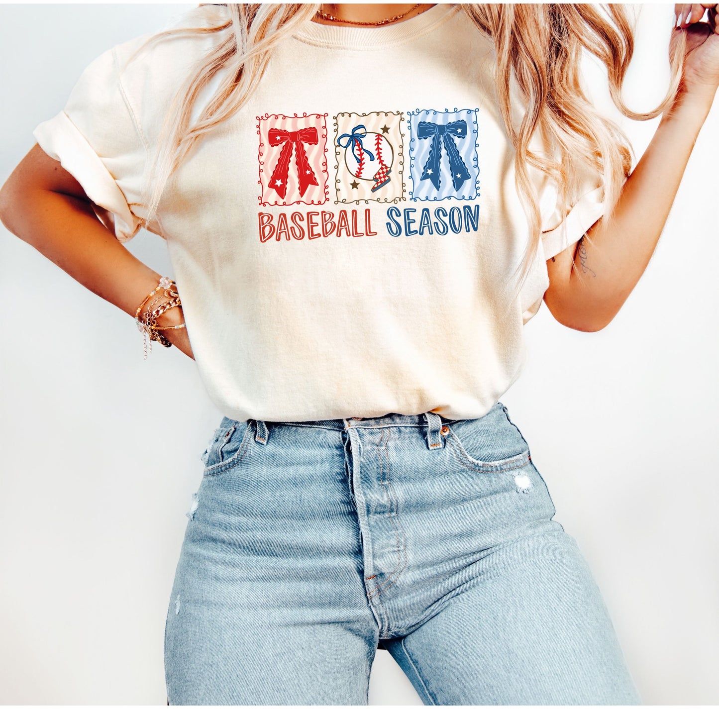 Coquette Baseball Season Comfort Colors T-Shirt | Retro Bows & Baseball Graphic Tee
