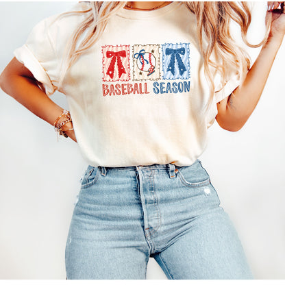 Coquette Baseball Season Comfort Colors T-Shirt | Retro Bows & Baseball Graphic Tee