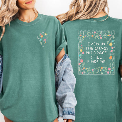 His Grace Finds Me Shirt, Boho Christian Tee, Faith Based Tee, Religious Gift for Her, Church Group Shirt, Bible Study Tee, Jesus Lover Tee