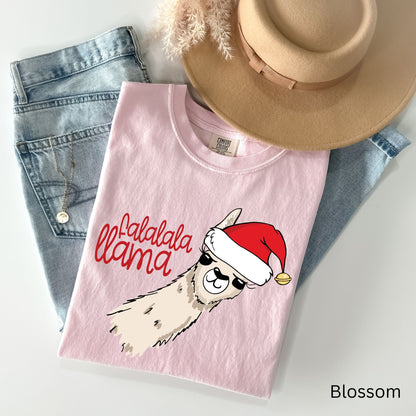 Falalala Llama Christmas Shirt, Funny Hand Drawn Llama  Santa Hat Sweatshirt, Cute Holiday Comfort Colors Tee, Festive Christmas Llama Shirt