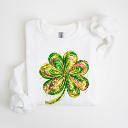 Retro Shamrock Sweatshirt, Womens Lucky Clover Crewneck, St Patrick’s Day Irish Sweatshirt, Four Leaf Clover Pullover, Irish Lucky Hoodie