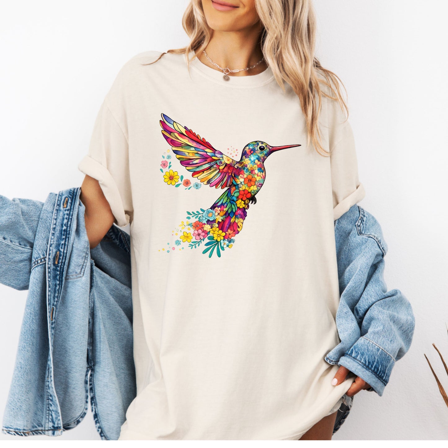 Colorful Hummingbird Shirt ,Floral Bird Graphic Tee, Boho Nature Lover Gift, Wildflower Hummingbird Tee ,Vibrant Bird Shirt