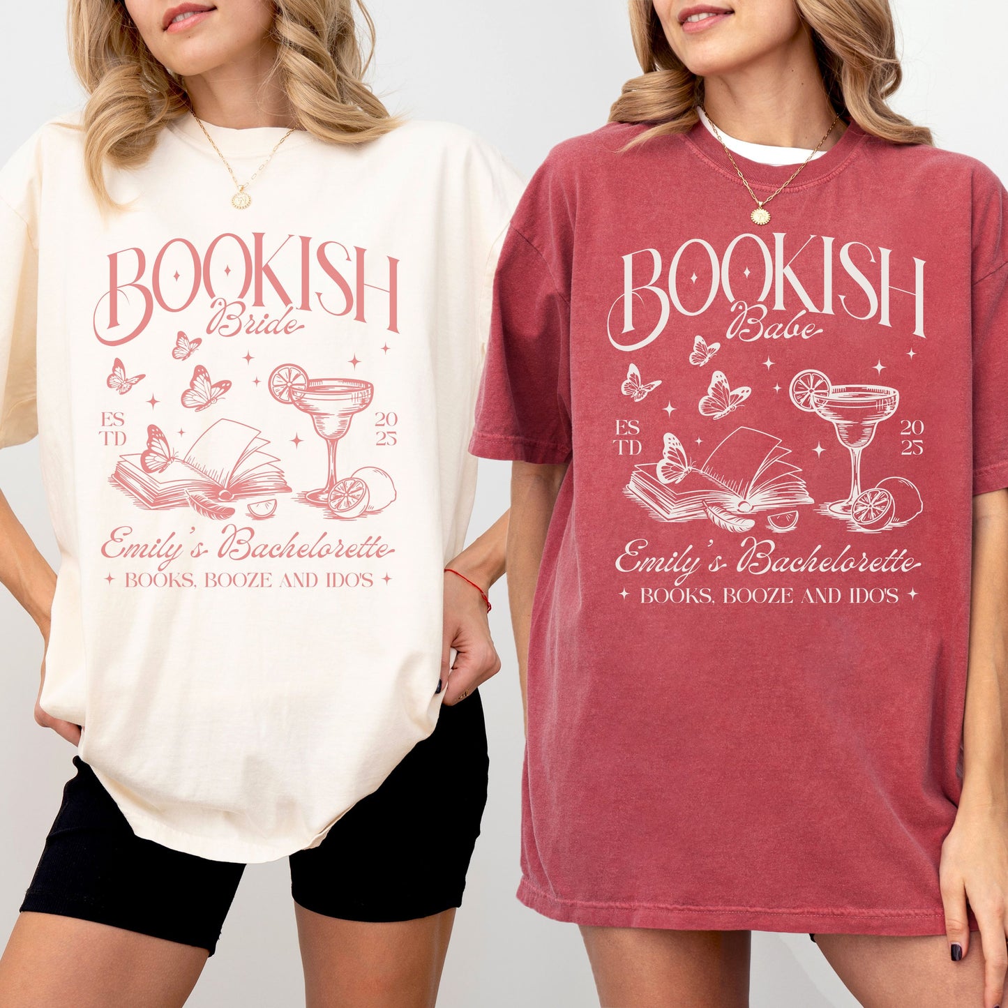 Whimsical Bookish Bride Babe Bachelorette Shirts, Custom Bridal Party Sweatshirts Books Booze and I Do’s Party Shirts Personalized Bride Tee