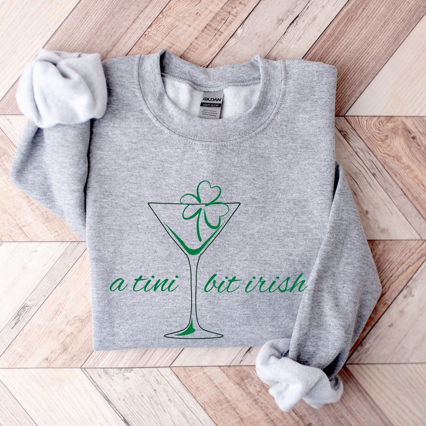 A Tini Bit Irish Sweatshirt, St Patricks Day Crewneck, Funny Irish Sweatshirt, Shamrock Martini Pullover, Green Irish Sweatshirt