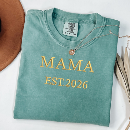 Embroidered Mama T Shirt, Mama Embroidery Tee, Mom Life Shirt, New Mom Gift, Mother’s Day Gift, Pregnancy Announcement