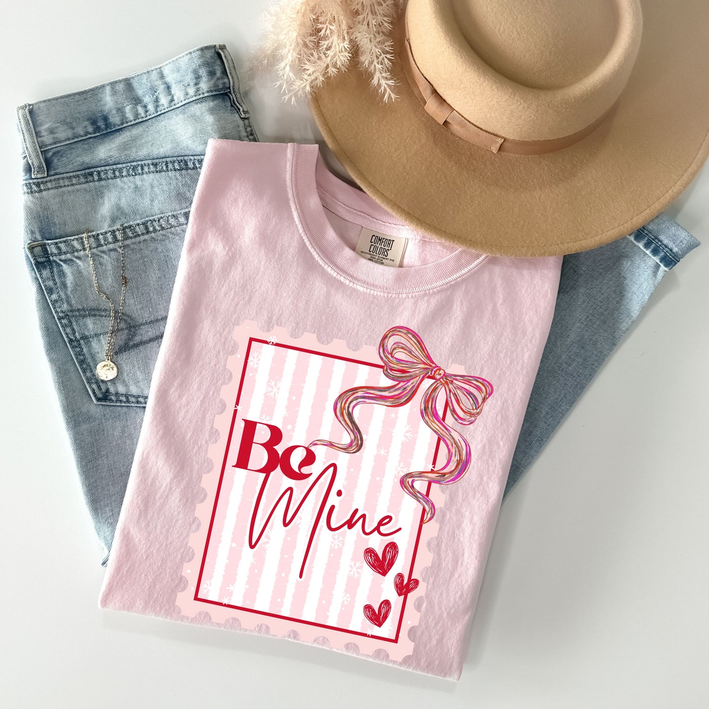 Be Mine Valentine Shirt, Coquette Bow Valentine's Day Shirt, Pink Bow Shirt, Retro Valentine Postage Stamp Tee,Cute Galentine Gift