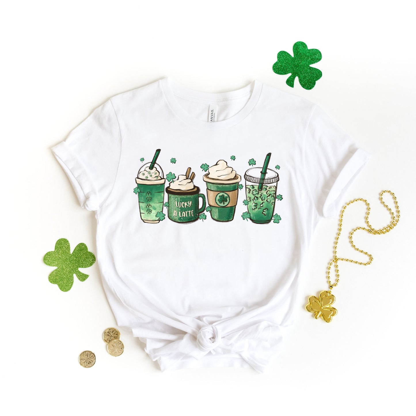 St Patricks Day Coffee T-Shirt, Lucky Latte Tee, Irish Coffee Lover Gift, Green Clover Shirt, St Paddys Day Apparel, St Patricks Day Coffee