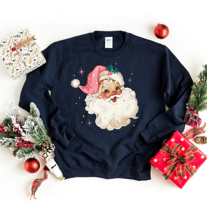 Pink Santa Retro Christmas T-Shirts Sweatshirts for Women Pink Christmas Matching Family Sweaters Pink Vintage Holiday Crewneck Group Party