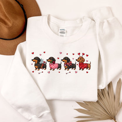 Valentine Dachshund Sweatshirt, Wiener Dog Heart Design, Sausage Dog Valentine Gift for Dog Lovers