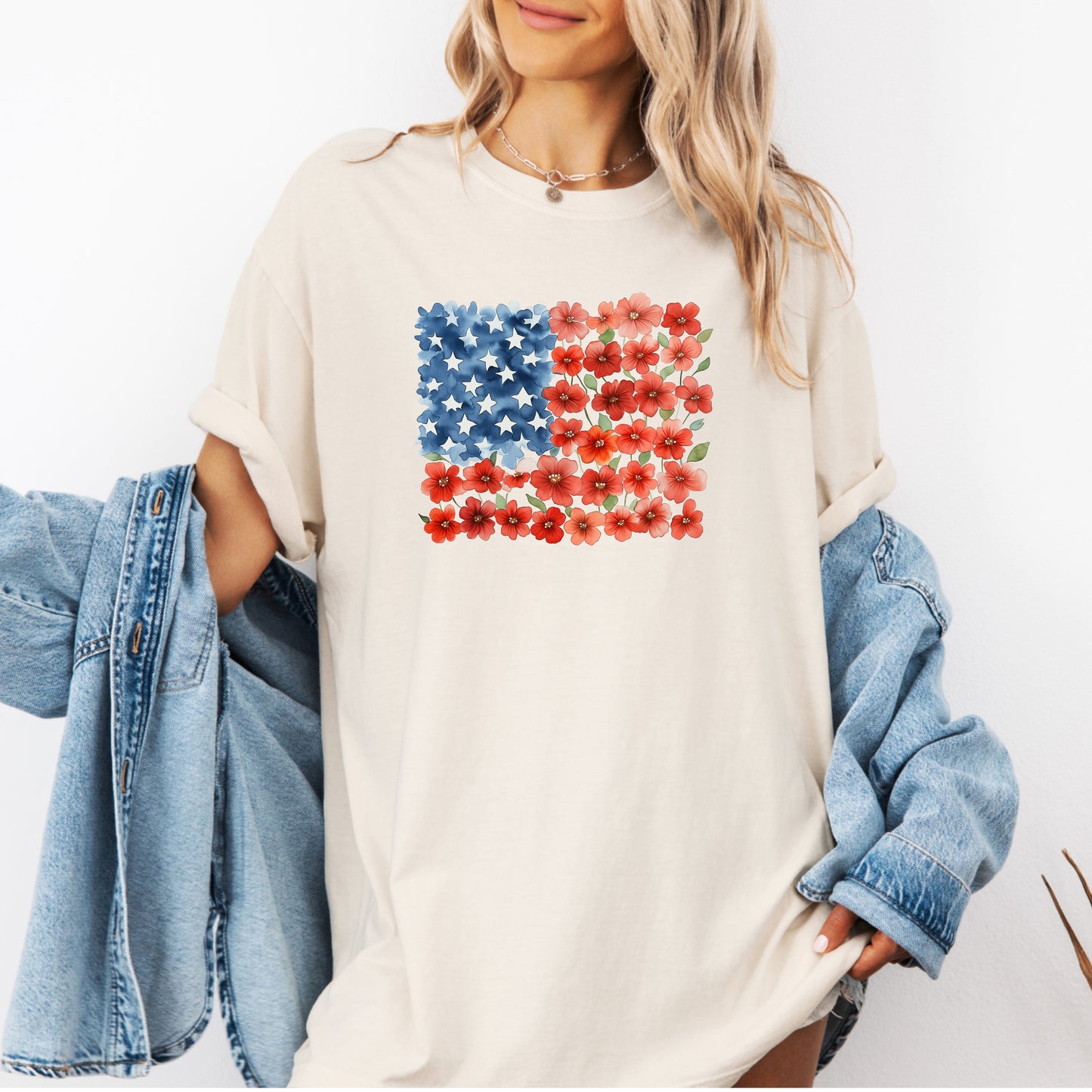 Patriotic Floral Shirt,  USA 250th Anniversary Tee, Floral American Flag Shirt, Watercolor Poppy 4th of July Shirt