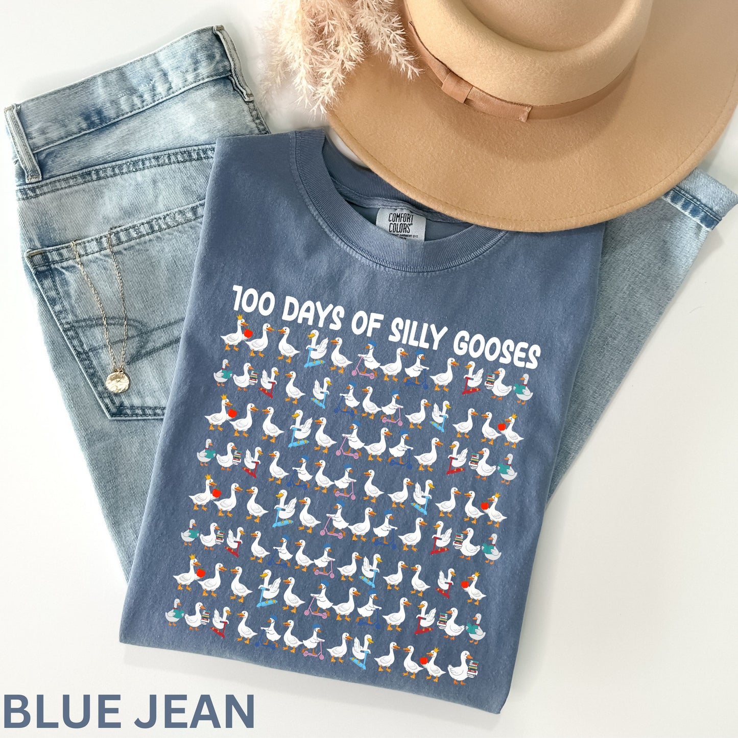 100 Days of Silly Gooses Shirt, 100th Day of School Teacher Gift, Cute Goose Crewneck, 100 Days of School T-Shirt, 100 Days Smarter Kids Tee