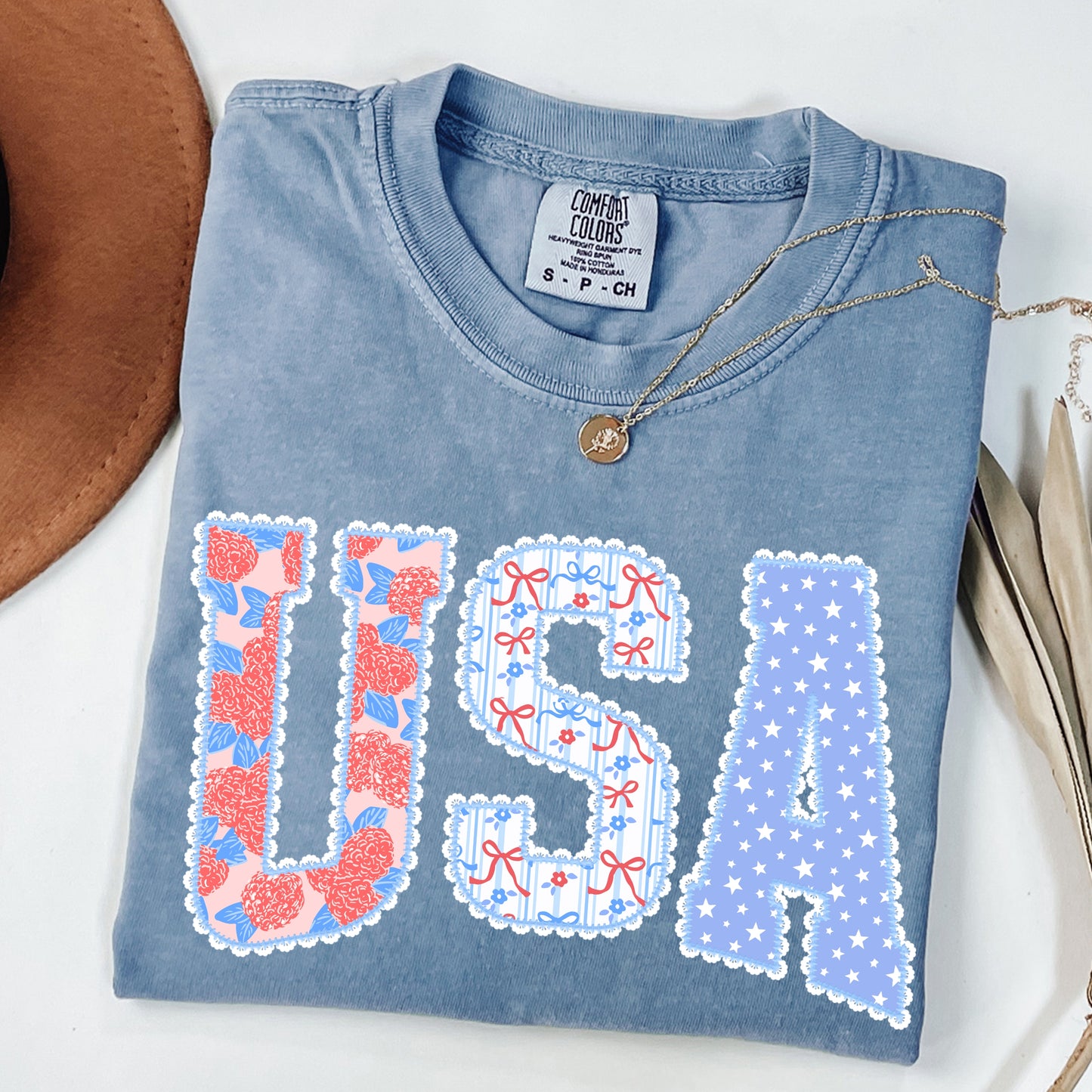 Coquette USA Shirt, Floral Gingham USA Tee, 4th of July Patriotic Tee, America T-Shirt, Fourth of July Shirts