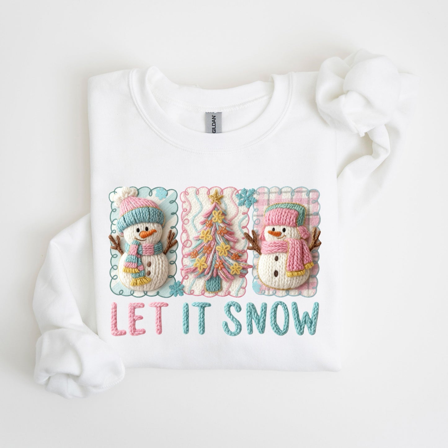 Coquette Let It Snow Sweatshirt | Faux Embroidery Look DTF Print Snowman Crewneck | Pastel Winter Aesthetic Sweater | Cozy Winter Soft Girl