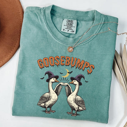 Comfort Colors® Funny Goosebumps Halloween Shirt, Spooky Goose Fist Bump Tee, Witch Hat Goose T-Shirt, Cute Halloween Tee, Goose Lover Gift