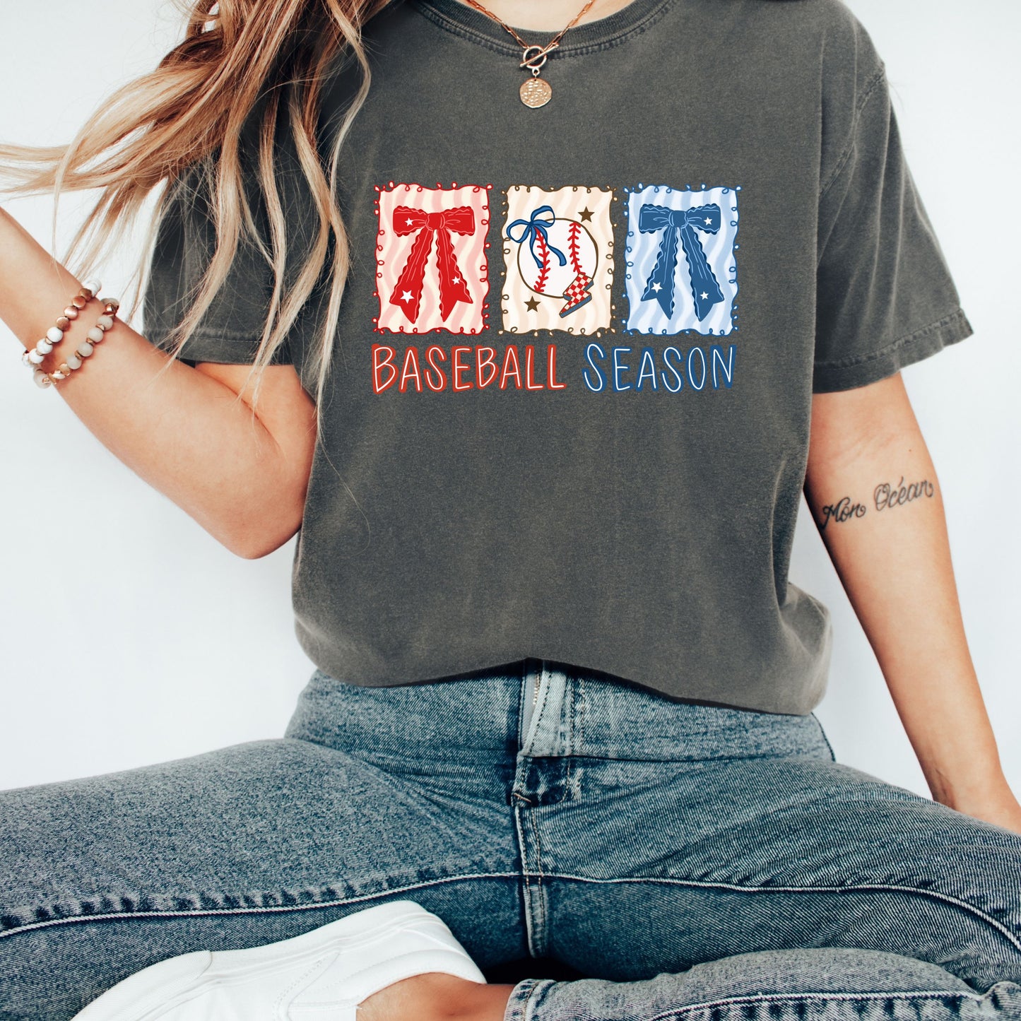 Coquette Baseball Season Comfort Colors T-Shirt | Retro Bows & Baseball Graphic Tee