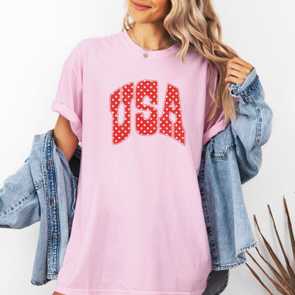 USA Polka Dot Shirt, Patriotic Fourth of July Tee, Vintage USA Graphic T-Shirt, 250th Years of Freedom Shirt, USA Gingham Tee