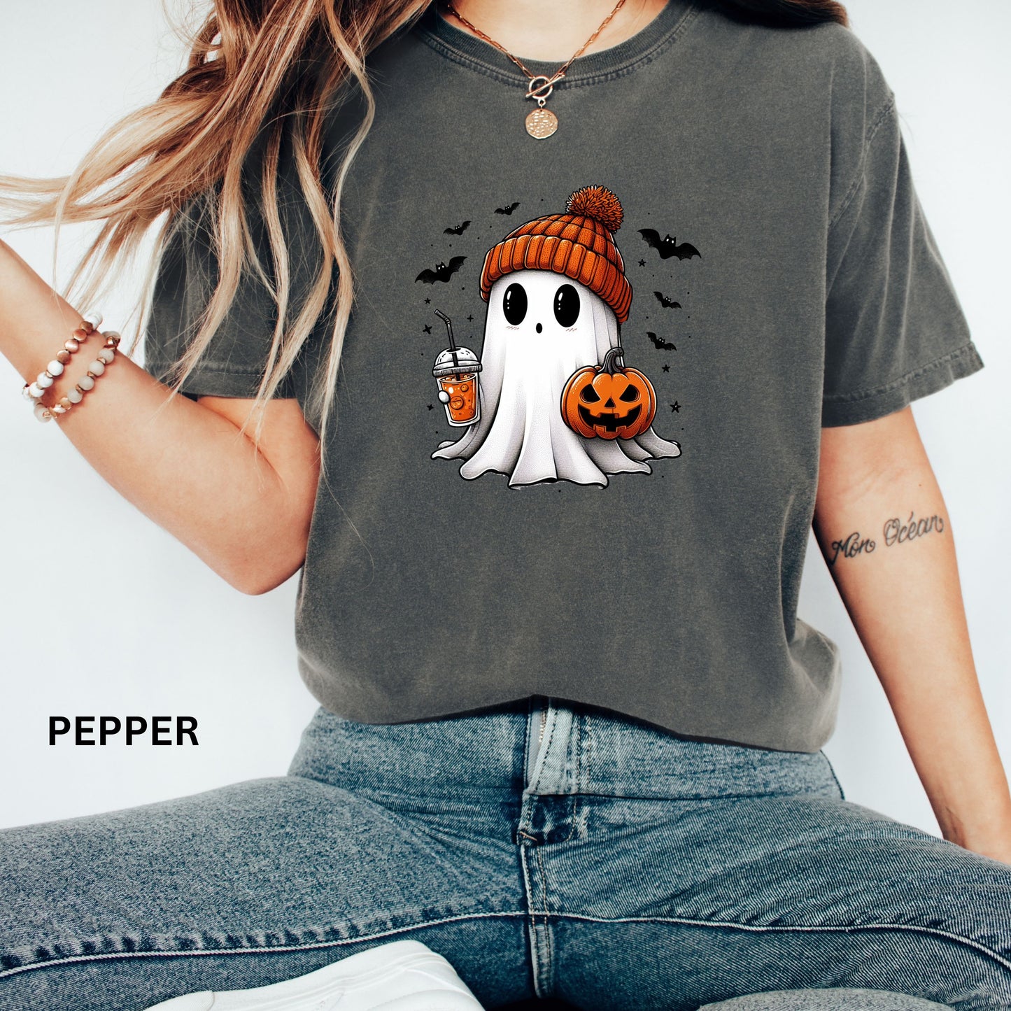 Comfort Colors® Сute Ghost Coffee Shirt, Сute Little Ghost Iced Coffee t-shirt, Boo Ghost Shirt, Ghost Coffee Shirt, Halloween Coffee Lovers