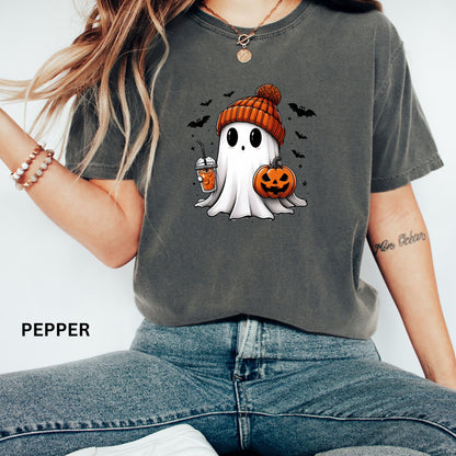 Comfort Colors® Сute Ghost Coffee Shirt, Сute Little Ghost Iced Coffee t-shirt, Boo Ghost Shirt, Ghost Coffee Shirt, Halloween Coffee Lovers