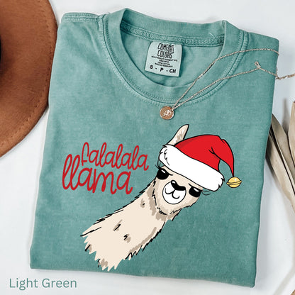 Falalala Llama Christmas Shirt, Funny Hand Drawn Llama  Santa Hat Sweatshirt, Cute Holiday Comfort Colors Tee, Festive Christmas Llama Shirt