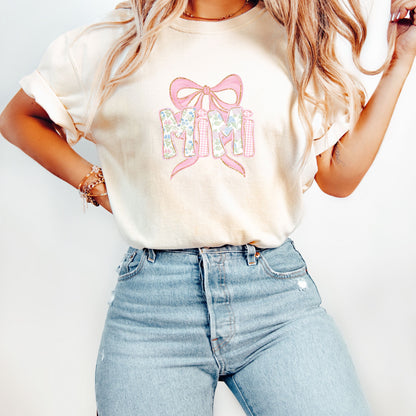 Floral Mimi Shirt , Grandma Spring Tee, Trendy Grammy Tshirt ,Women's Flower Mimi Shirt, New Grandma Announcement. ,Blue Pink Bow Shirt