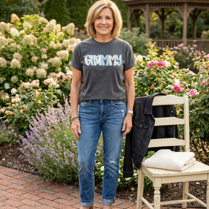 The Perfect Grammy Gift - Blue Floral Gingham "Grammy" Tee -  New Grandma Reveal Shirt - "Grammy" Floral Print Tee - Gift for Nana -  Special Birthday Gift for Grandma