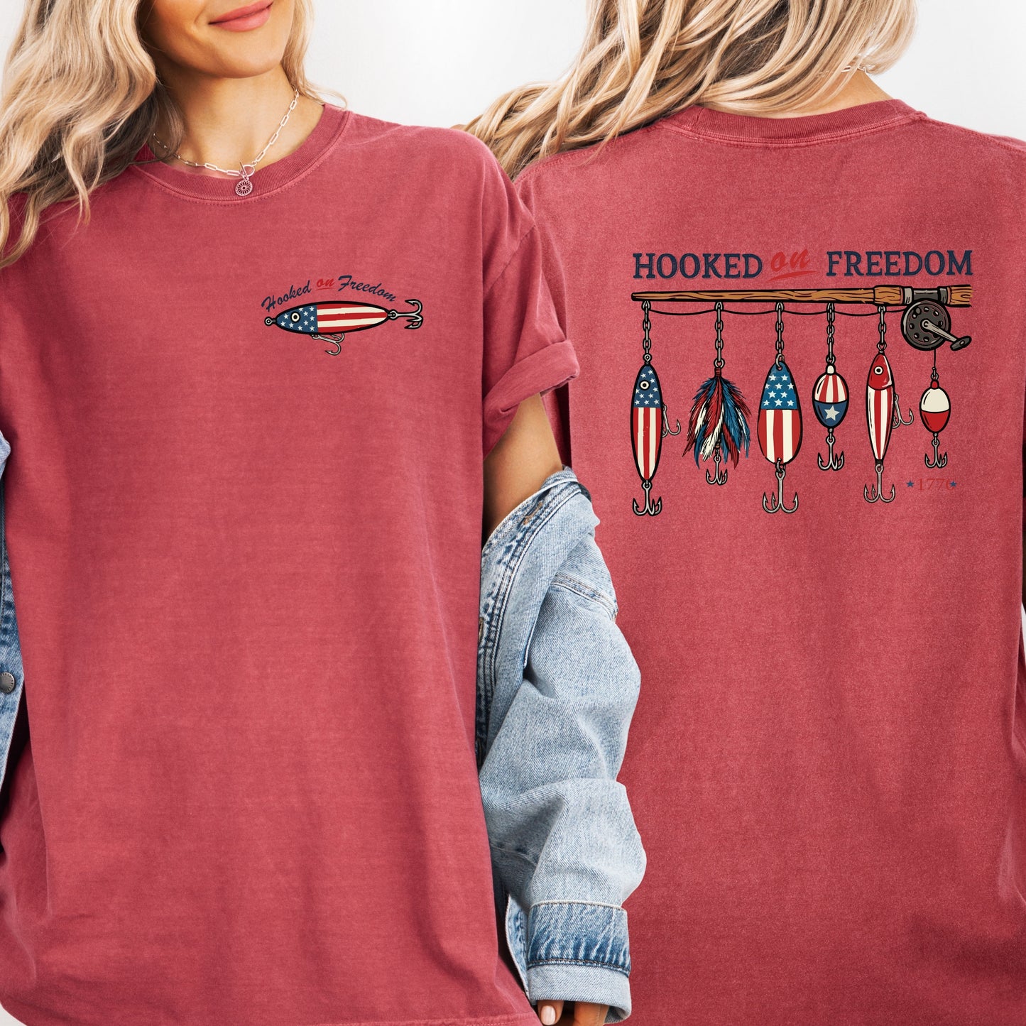 Hooked On Freedom Patriotic Fishing Shirt, Vintage USA Bass Tackle Tee
