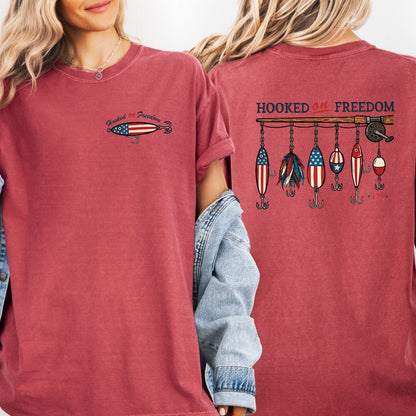 Hooked On Freedom Patriotic Fishing Shirt, Vintage USA Bass Tackle Tee