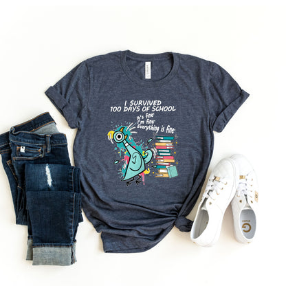 I Survived 100 Days of School Shirt – Funny Teacher & Student Tee, 100th Day of School Celebration T-Shirt