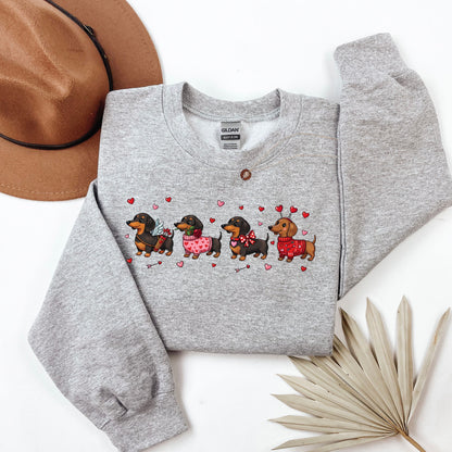 Valentine Dachshund Sweatshirt, Wiener Dog Heart Design, Sausage Dog Valentine Gift for Dog Lovers