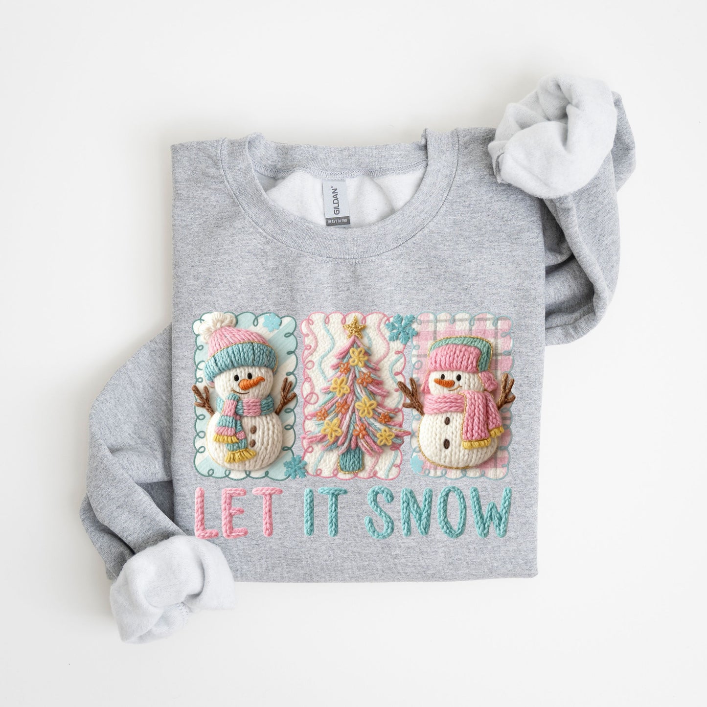 Coquette Let It Snow Sweatshirt | Faux Embroidery Look DTF Print Snowman Crewneck | Pastel Winter Aesthetic Sweater | Cozy Winter Soft Girl
