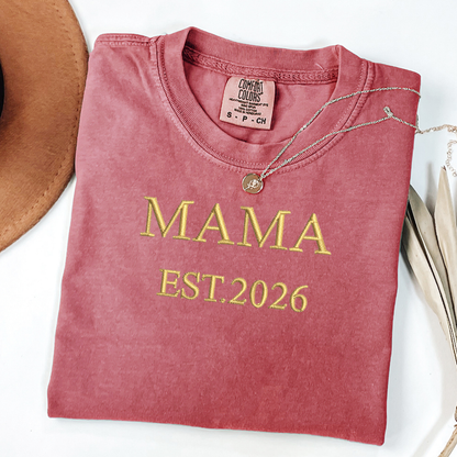 Embroidered Mama T Shirt, Mama Embroidery Tee, Mom Life Shirt, New Mom Gift, Mother’s Day Gift, Pregnancy Announcement