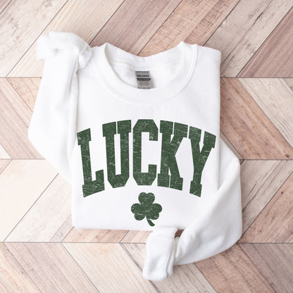 Lucky Shamrock Sweatshirt – Vintage Style Lucky Crewneck, St. Patrick’s Day Unisex  Hoodie