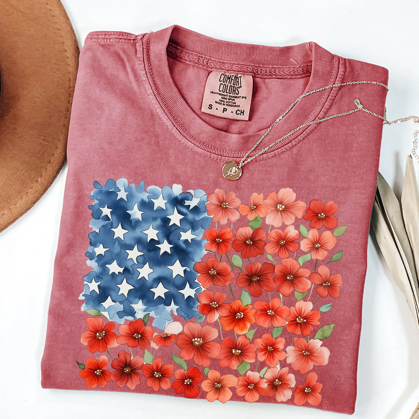 Patriotic Floral Shirt,  USA 250th Anniversary Tee, Floral American Flag Shirt, Watercolor Poppy 4th of July Shirt