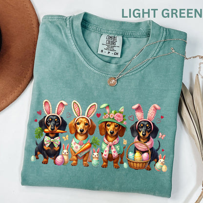 Wiener Dog Easter T-Shirt | Floral Dachshund Bunny Ears Spring Top