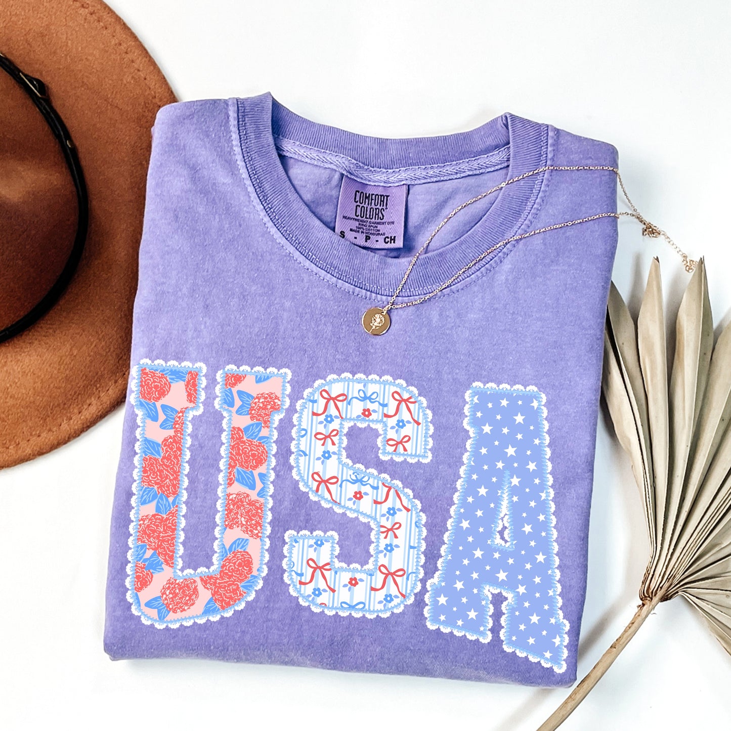 Coquette USA Shirt, Floral Gingham USA Tee, 4th of July Patriotic Tee, America T-Shirt, Fourth of July Shirts