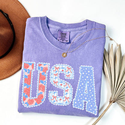 Coquette USA Shirt, Floral Gingham USA Tee, 4th of July Patriotic Tee, America T-Shirt, Fourth of July Shirts