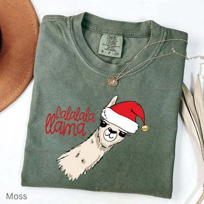 Falalala Llama Christmas Shirt, Funny Hand Drawn Llama  Santa Hat Sweatshirt, Cute Holiday Comfort Colors Tee, Festive Christmas Llama Shirt