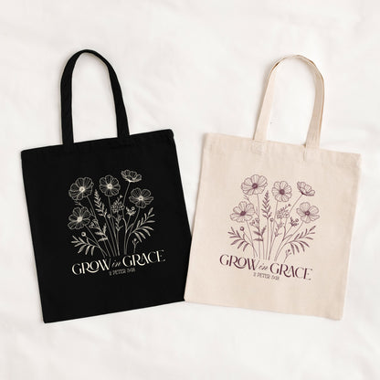 Canvas Tote Bag – Grow in Grace Tote Bag- Eco-Friendly, Durable, Everyday Shoulder Bag for Shopping, Work & Travel
